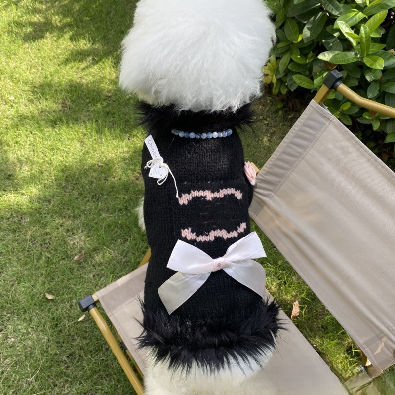 Elegant Bow Knit Dog Sweater Dress