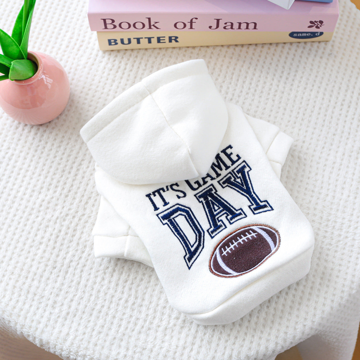 Game Day Dog Hoodie + Football Embroidery & Cozy Fleece