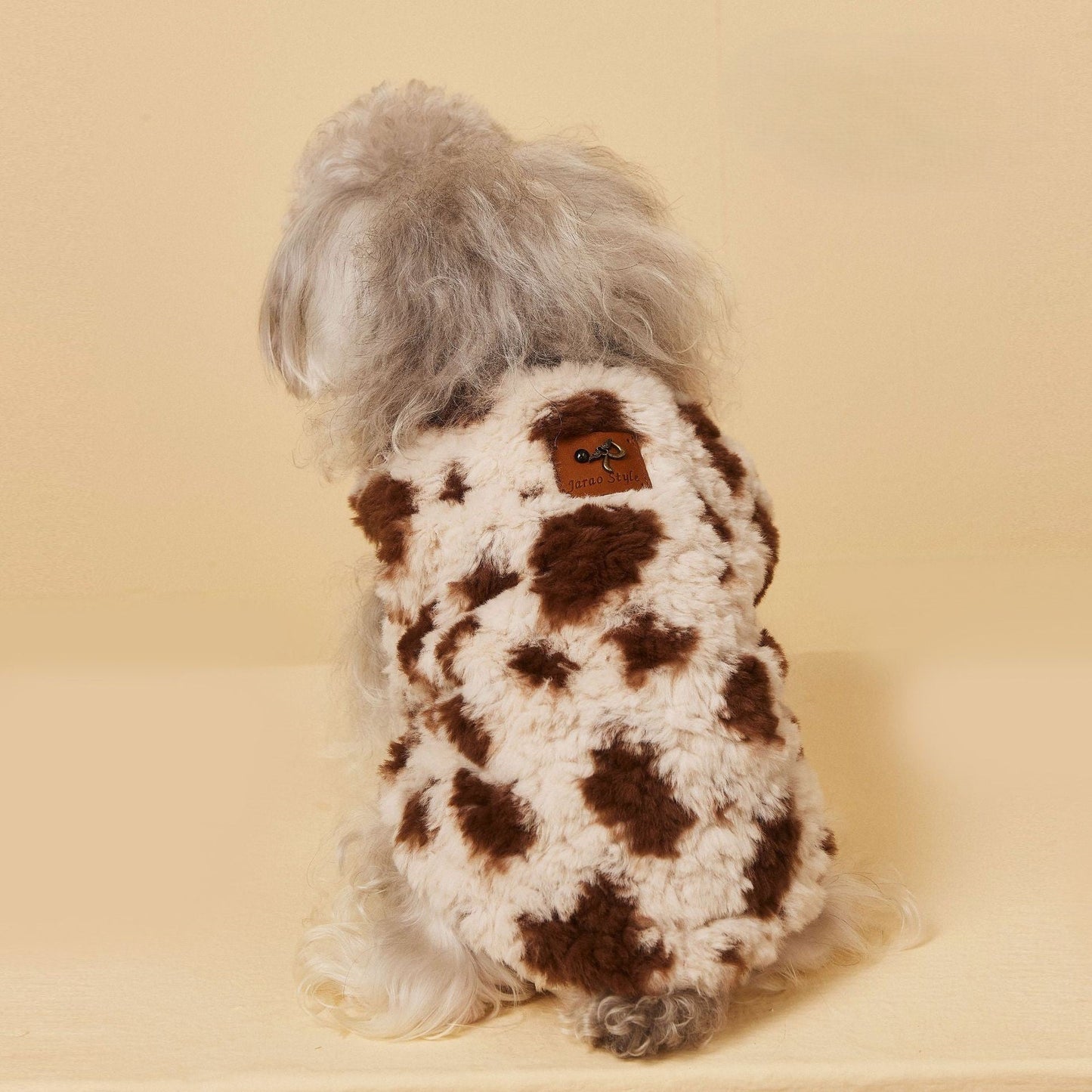Cow Print Faux Shearling Dog Jacket