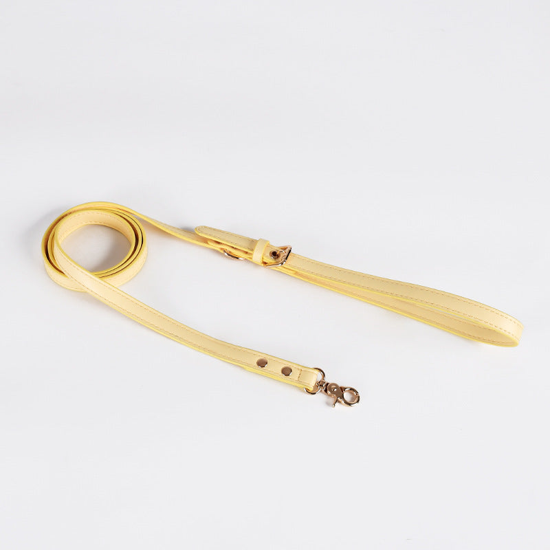 Elegant Leather Dog Harness and Leash Set – Pink / Blue / Yellow