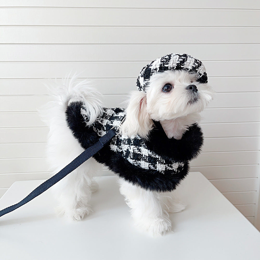 Dog cape+hat+leash sets Houndstooth