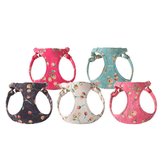Vintage Floral Dog Harness & Leash Set – Soft Lightweight & Stylish
