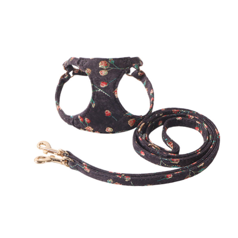 Vintage Floral Dog Harness & Leash Set – Soft Lightweight & Stylish