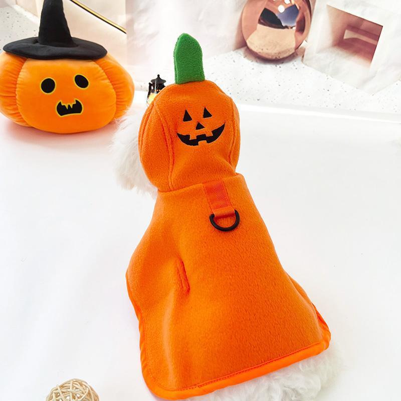 Dog Pumpkin Hooded Cape with Fleece & Snap Buttons