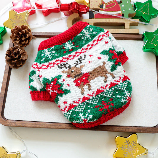 Christmas Reindeer & Pines Holiday Knit Sweater for Dogs & Cats