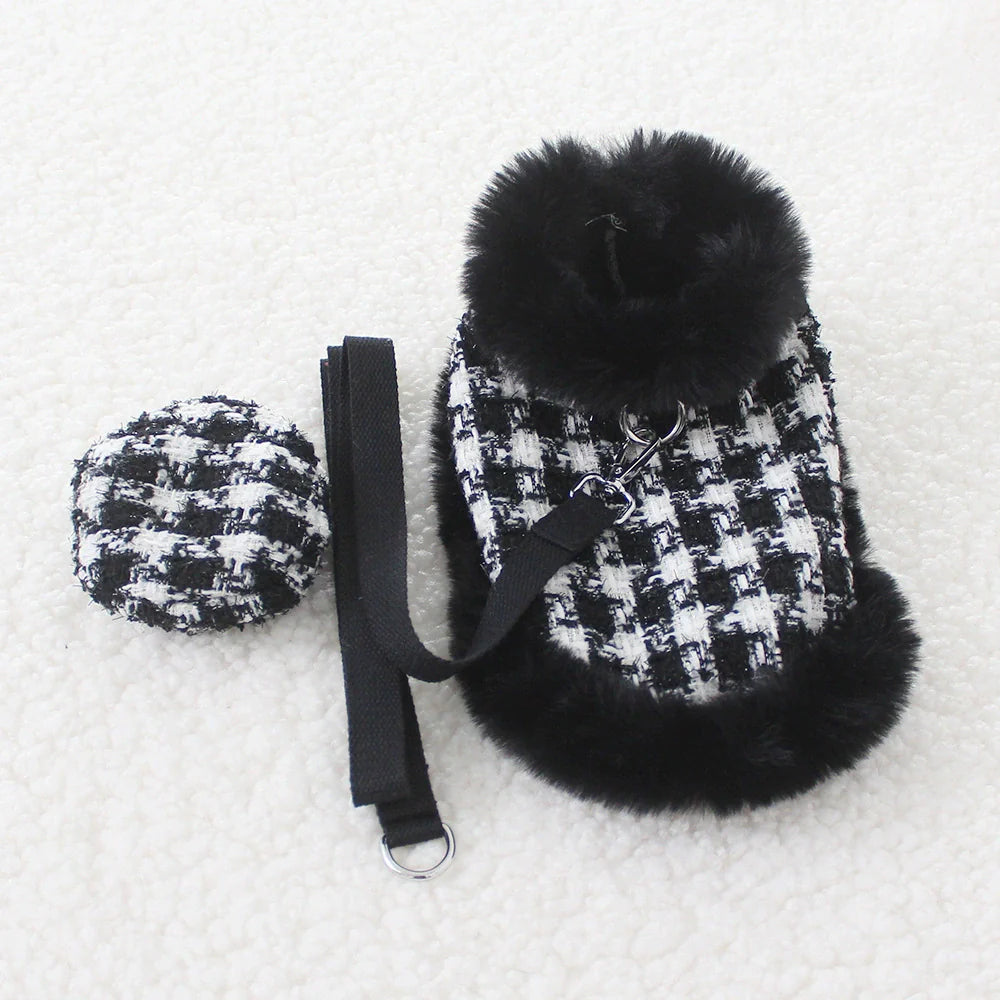 Dog cape+hat+leash sets Houndstooth