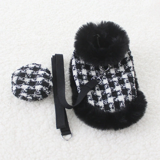 Dog cape+hat+leash sets Houndstooth