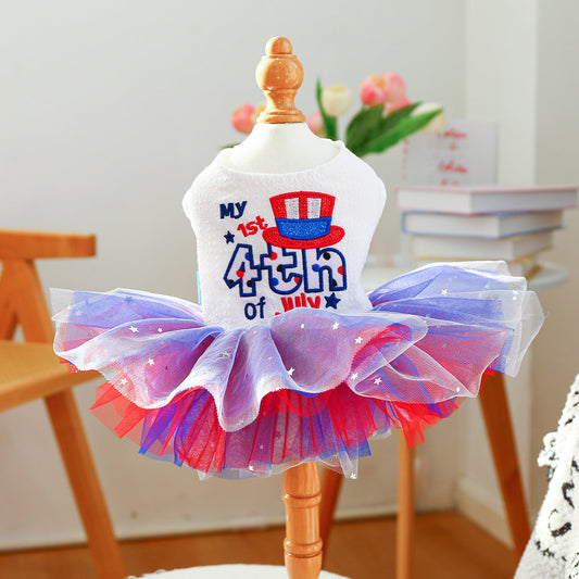 4th of July Dog Dress – Tulle Skirt & Patriotic Print