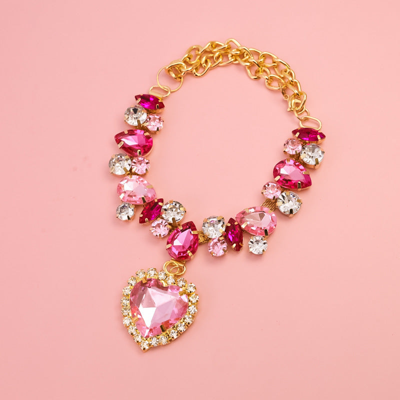 Heart Gem Dog Necklace with Crystal Charms