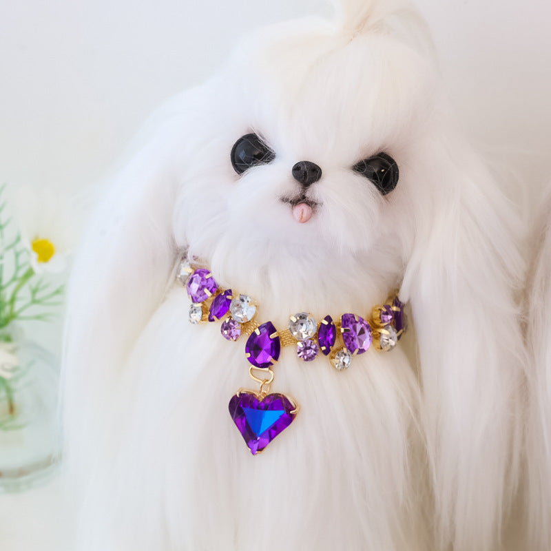 Dog Necklace + Crystal Heart, Adjustable Chain