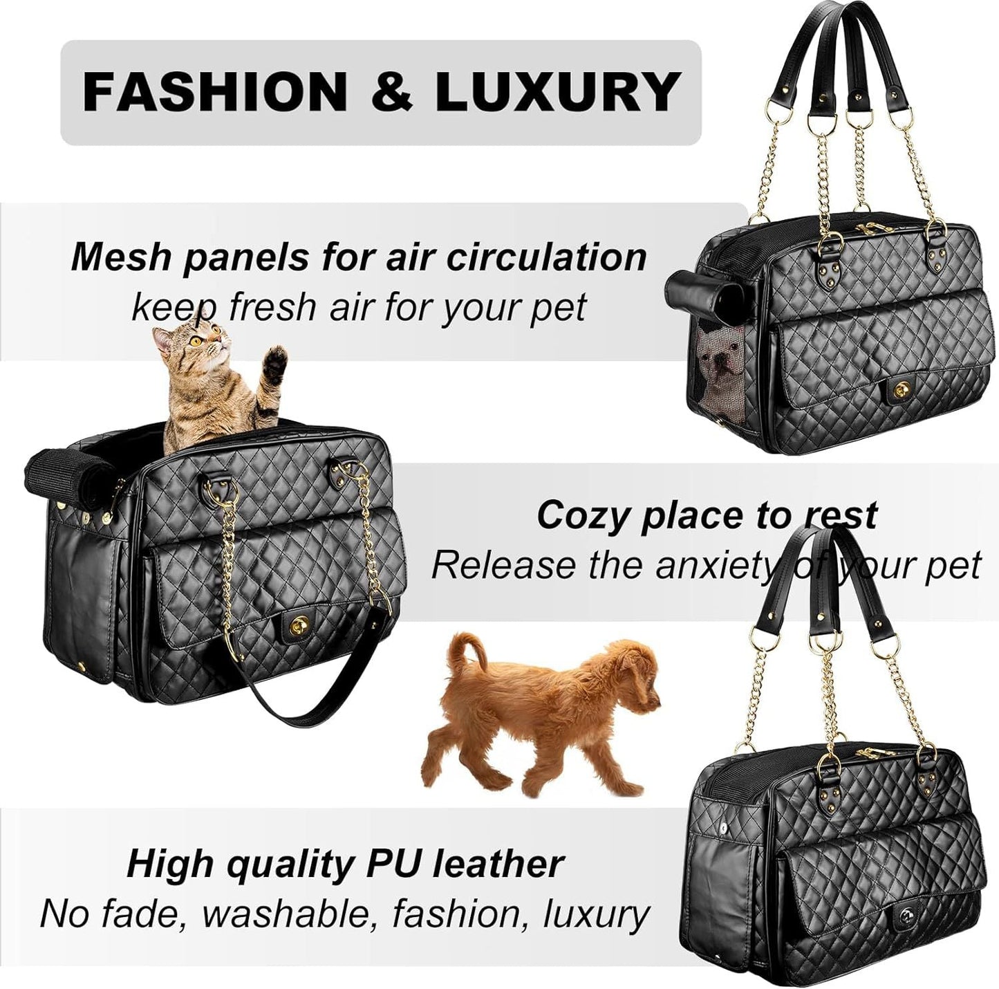 Luxury Quilted PU Leather Pet Carrier 👜