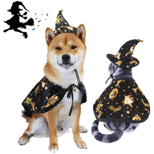 Dog & Cat Wizard Cape and Hat with Drawstring Satin