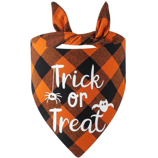 Halloween Dog & Cat Bandana – Plaid “Trick or Treat”
