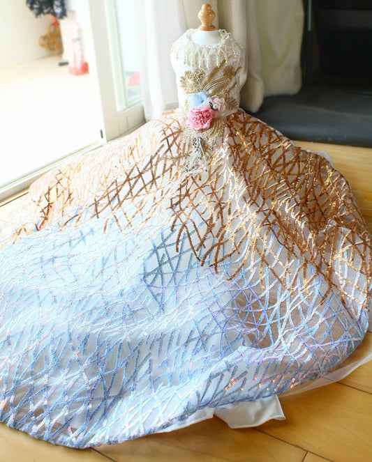 Exquisite Gold Silver Sequin Pet Gown Luxurious Dog Princess Dress - Purrfect Pet Kingdom