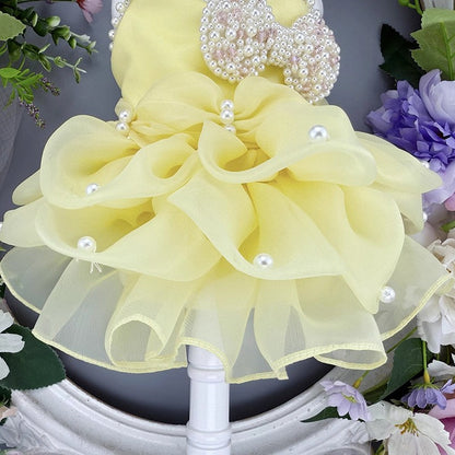 Handmade Elegant Yellow Pearl Princess Dress