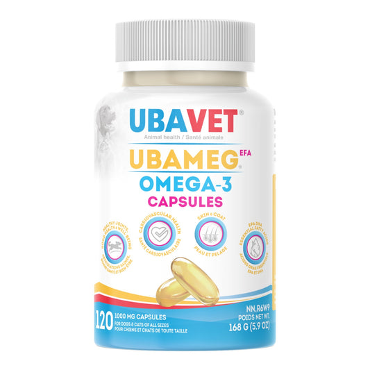 UBAVET Ubameg EFA 1000mg Omega-3 Fatty Acid Capsules for Dogs & Cats (120 caps) - Purrfect Pet Kingdom