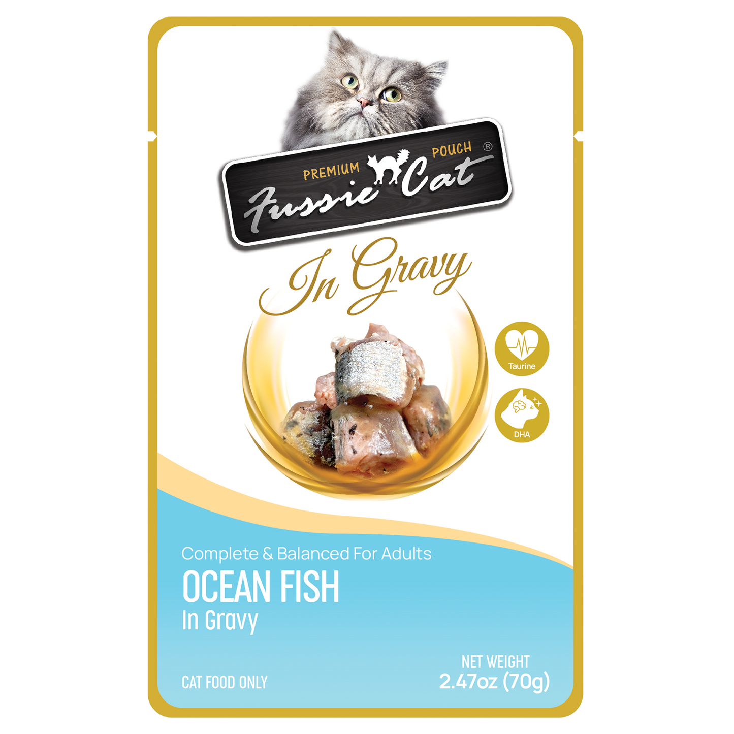 Fussie Cat Pouch - Ocean Fish in Gravy (2.47oz) - Wet Cat Food - The Family Pet