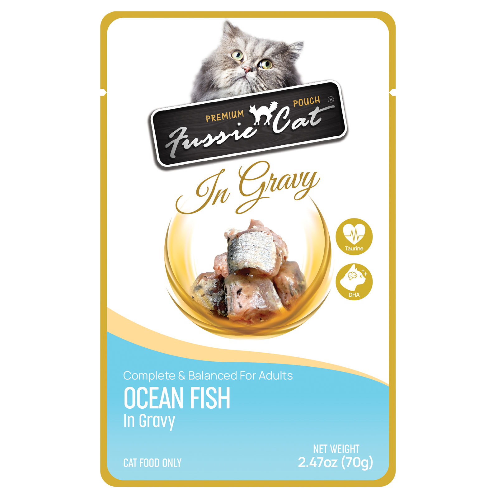 Fussie Cat Pouch - Ocean Fish in Gravy (2.47oz) - Wet Cat Food - The Family Pet