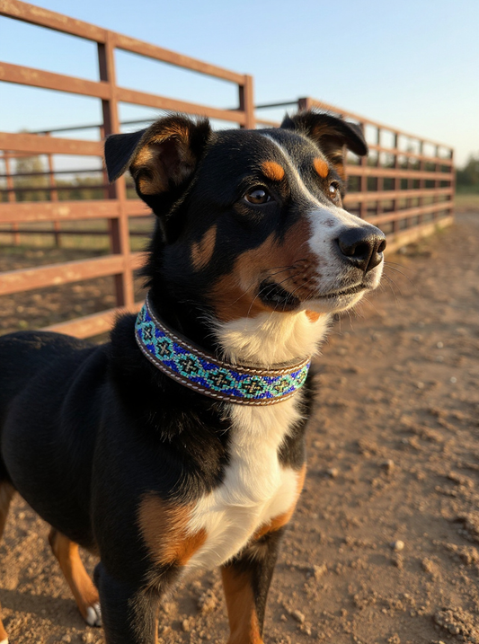 Epic Padded Leather Dog Collar with Beaded Design Dog Collar - main product image