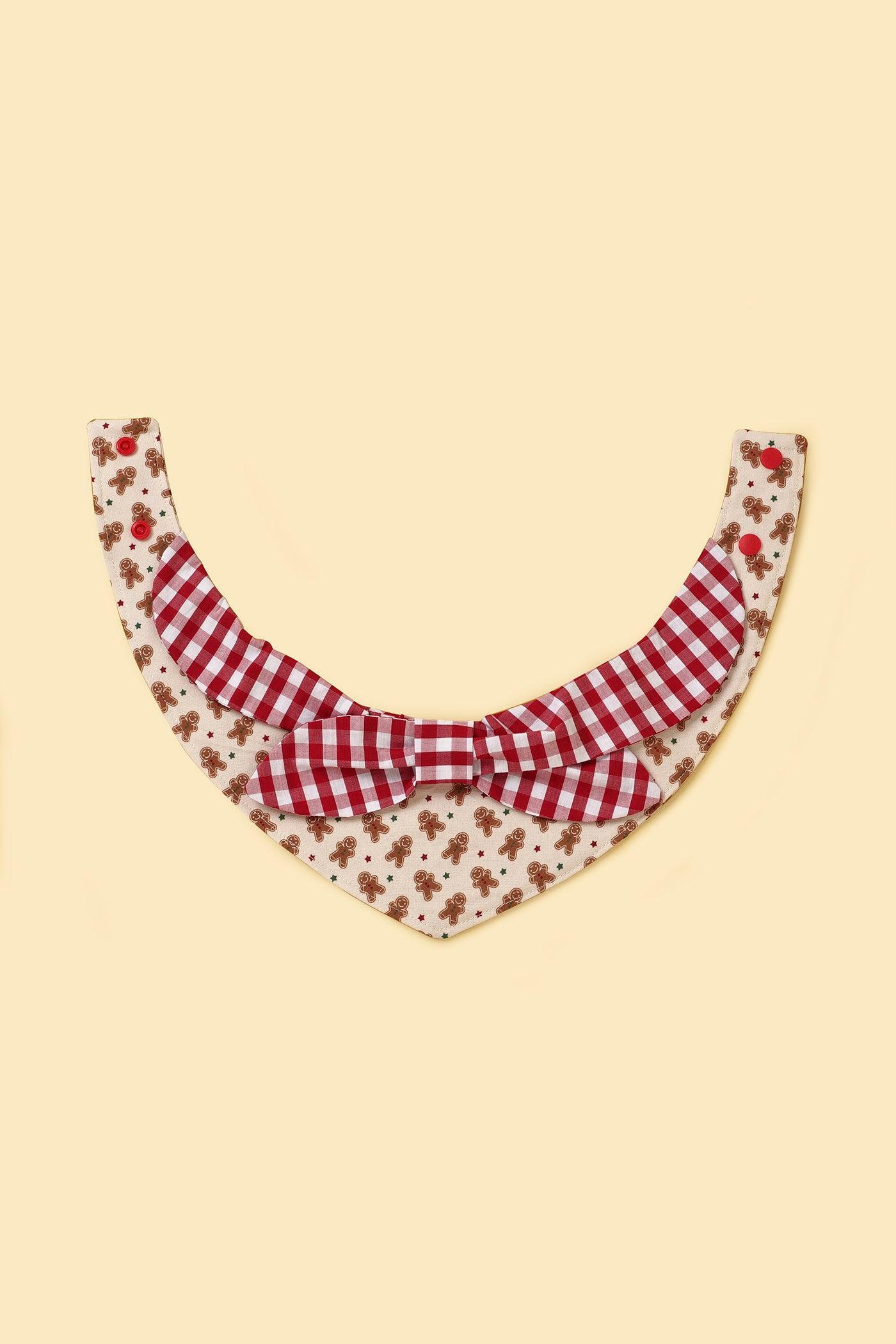 Christmas Morning Gingerbread Man Gingham Print Handmade Bandana - Dog Bandana - BarkBarkBaby