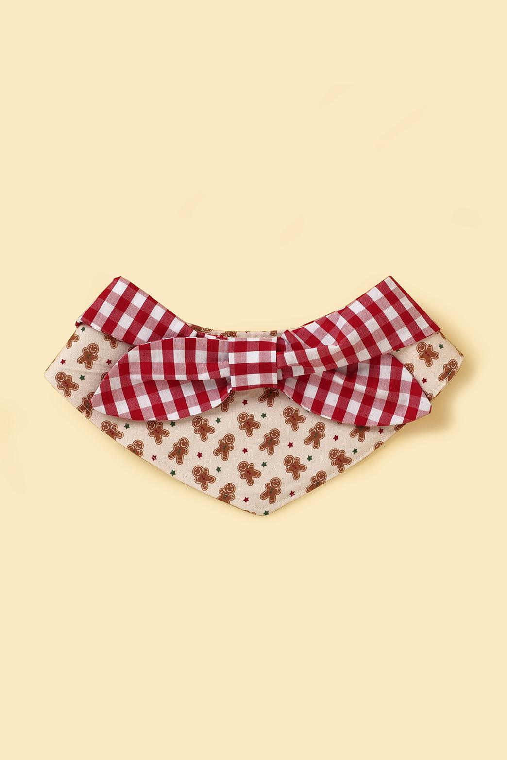 Christmas Morning Gingerbread Man Gingham Print Handmade Bandana - Dog Bandana - BarkBarkBaby - 2XS (8 - 9.5‘’) - sku - 42871764779147