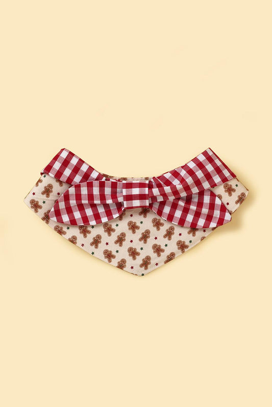 Christmas Morning Gingerbread Man Gingham Print Handmade Bandana - Dog Bandana - BarkBarkBaby - 2XS (8 - 9.5‘’) - sku - 42871764779147
