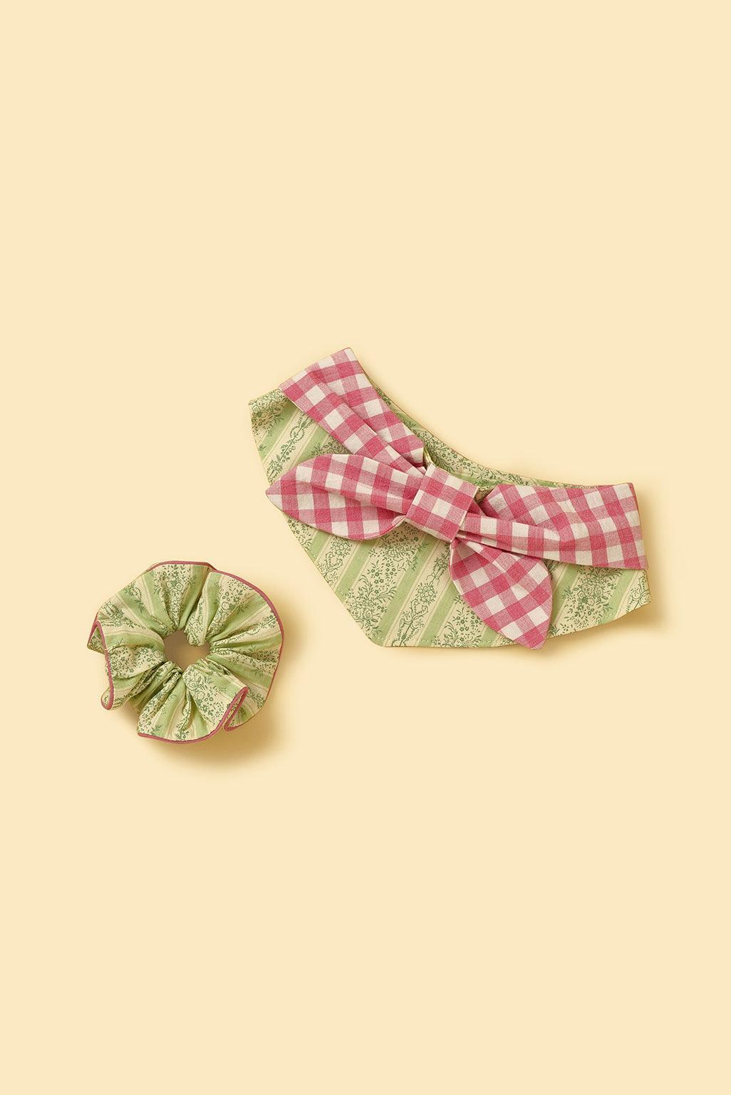 Picnic Bliss Floral Gingham Print Bandana - Dog Bandana - BarkBarkBaby