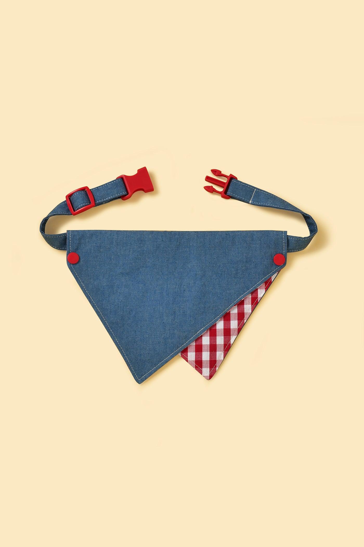 Park Day Denim Gingham Print Handmade Bandana - Dog Bandana - BarkBarkBaby