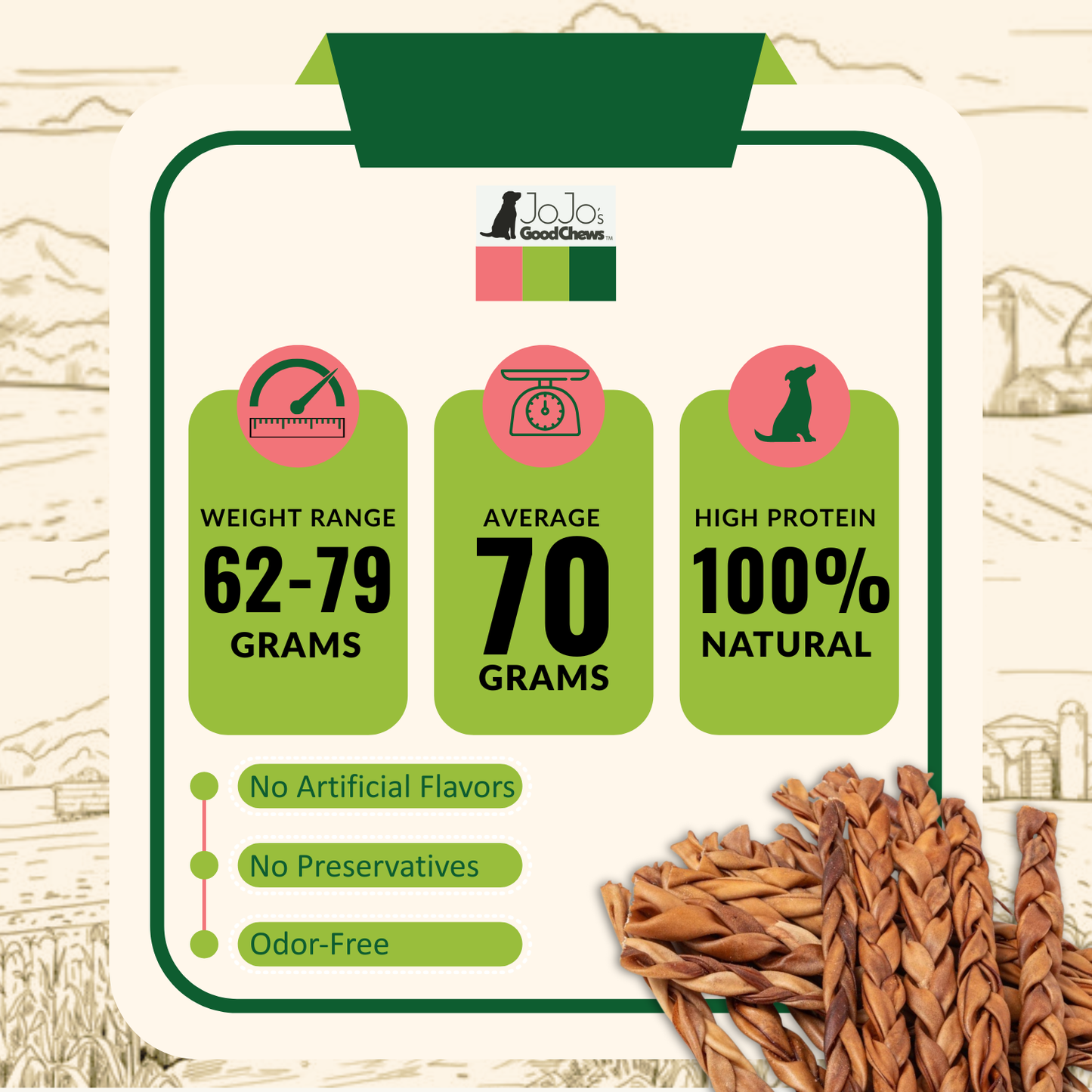 All-Natural Braided Collagen Stick Dog Treats, Supports