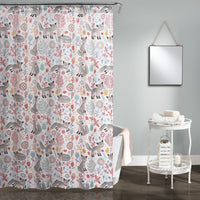 72-inch Pink Grey Teal Floral Fox Birds Polyester Shower