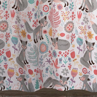 72-inch Pink Grey Teal Floral Fox Birds Polyester Shower
