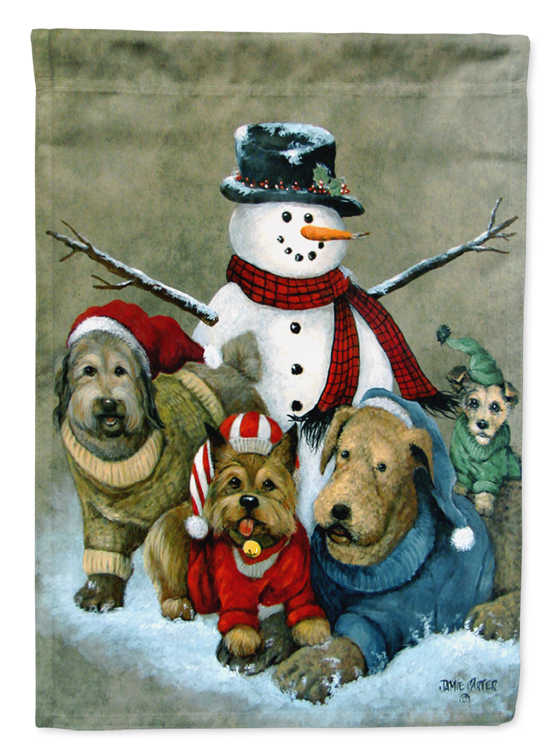 Gather your Friends Snowman with Dogs Flag Canvas House Size PJC1010CHF