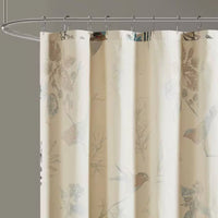 72-inch Beige Khaki Cotton Shower Curtain with Vintage Birds