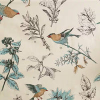 72-inch Beige Khaki Cotton Shower Curtain with Vintage Birds