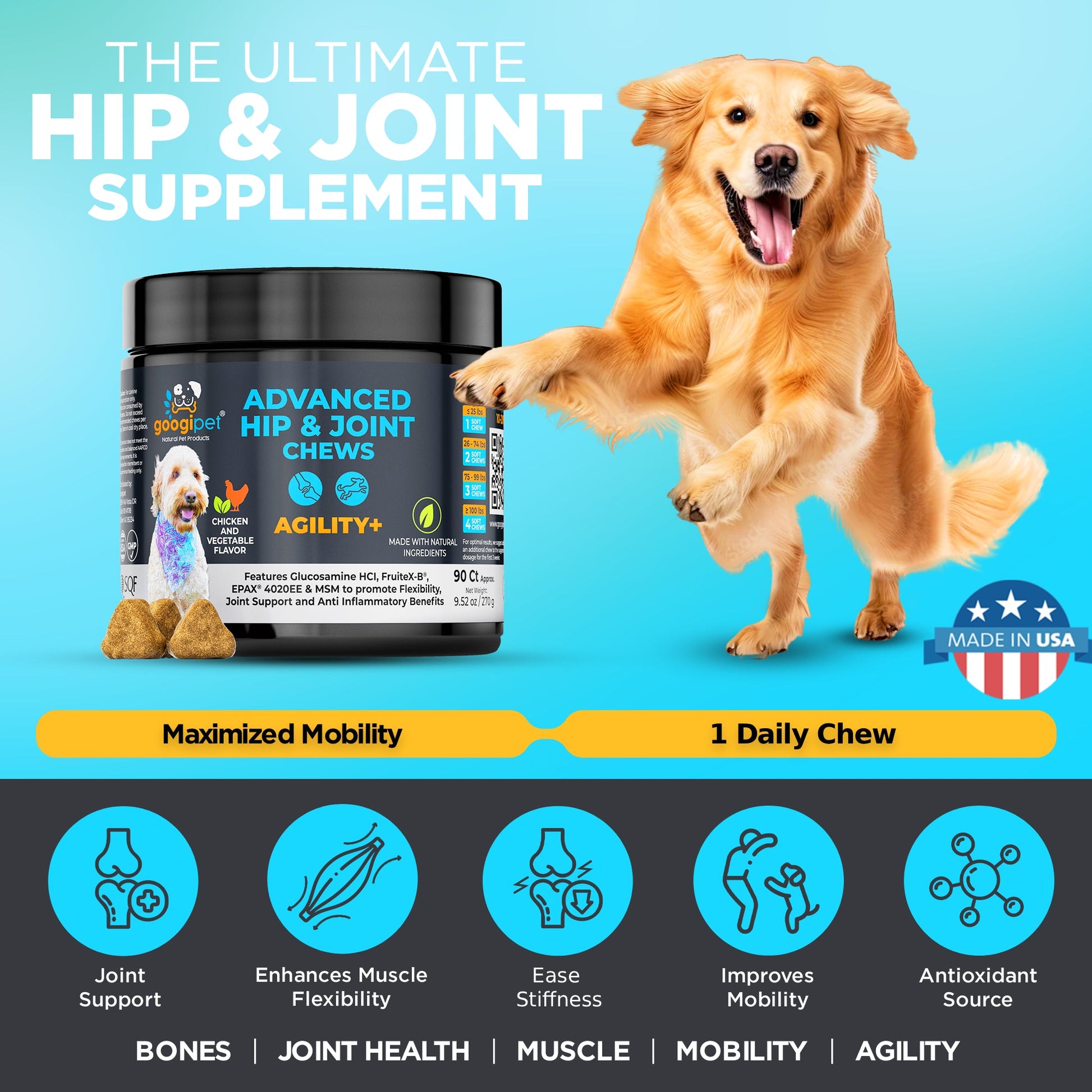 Agility+ Advanced Hip and Joint Chews for Dogs - Googipet