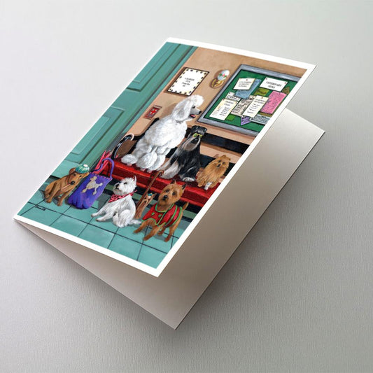 Dogs Vet Visit Greeting Cards -  Blank Note Cards – 8-Pack of Artist-Designed Cards with Envelopes