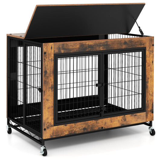 Industrial Dog Kennel with Flip-up Top 3 Lockable Doors and