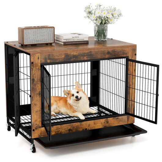 Industrial Dog Kennel with Flip-up Top 3 Lockable Doors and