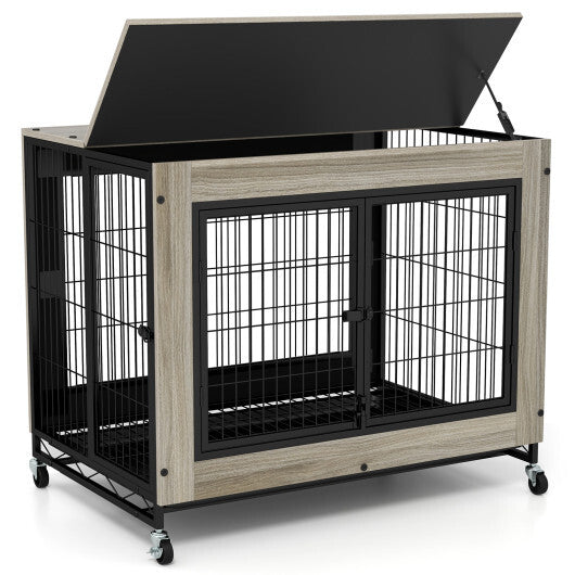 Industrial Dog Kennel with Flip-up Top 3 Lockable Doors and