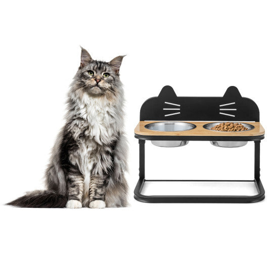 Elevated Pet Feeder with 2 Stainless Steel Bowls for Cats and