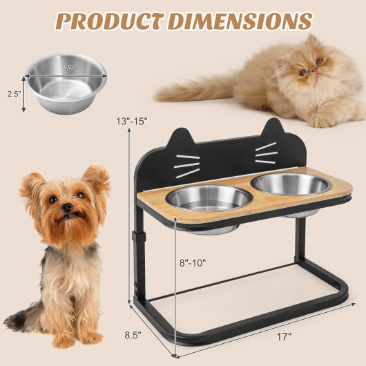 Elevated Pet Feeder with 2 Stainless Steel Bowls for Cats and