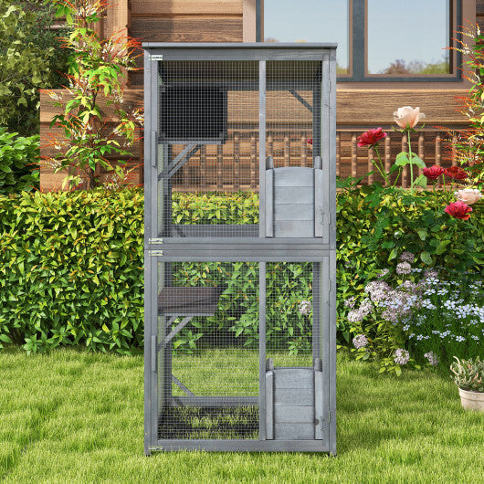 Cat House Wooden Outdoor Gray 72-Inch Tower