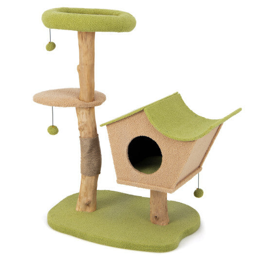 Cat Tree 43in Green Wooden Perch & Activity Tower