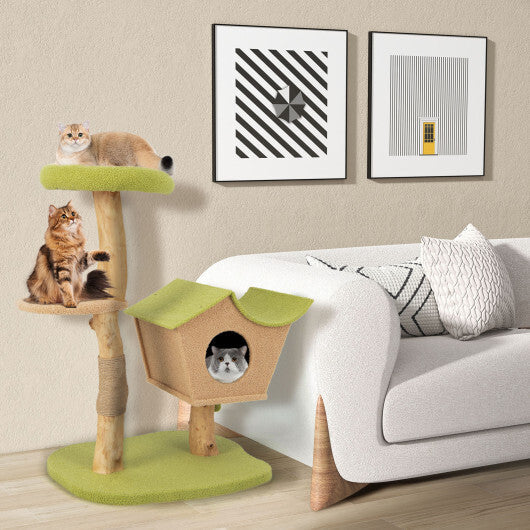 Cat Tree 43in Green Wooden Perch & Activity Tower