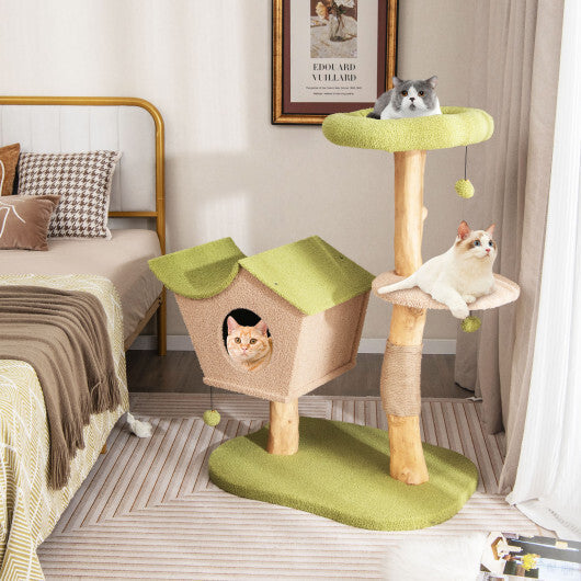 Cat Tree 43in Green Wooden Perch & Activity Tower