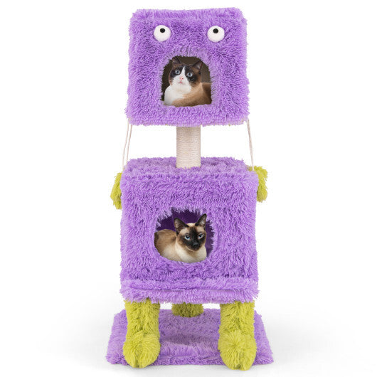 Cute Monster-Themed Cat Tower with 2 Private Condos for Small
