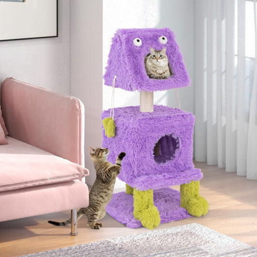 Cute Monster-Themed Cat Tower with 2 Private Condos for Small