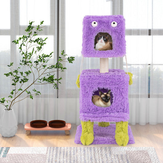 Cute Monster-Themed Cat Tower with 2 Private Condos for Small