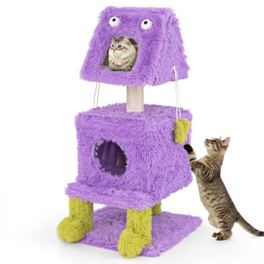 Cute Monster-Themed Cat Tower with 2 Private Condos for Small