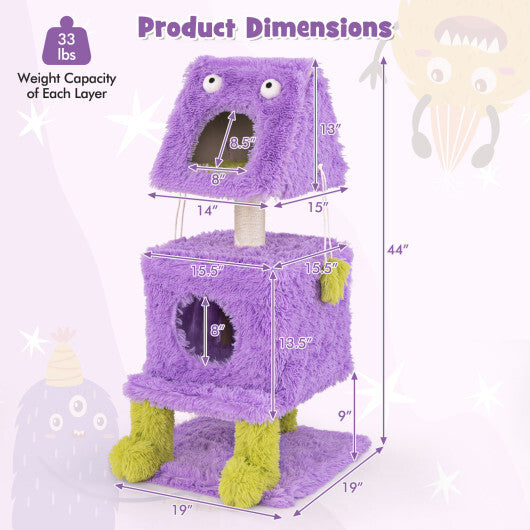 Cute Monster-Themed Cat Tower with 2 Private Condos for Small